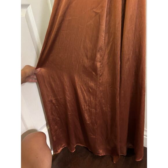 Urban Outfitters Dress Women's Small Burnt Orange Brown Cowl Neck Silk Maxi - Picture 5 of 6